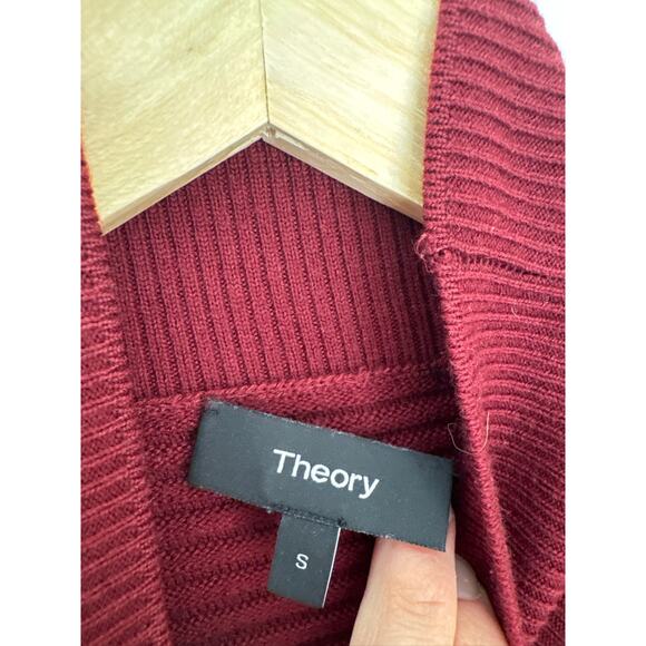Theory Ribbed Wool Mock Neck Sweater in Burgundy, Size Small - Picture 4 of 7